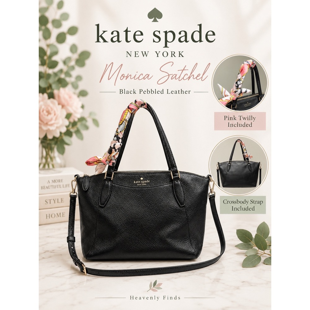 Kate Spade Monica Satchel Black Pebbled Leather Crossbody Handbag WKR00240 Chic